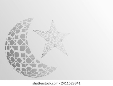 Arabic ornamental patterns within the moon and stars are like shadows,  monochrome 