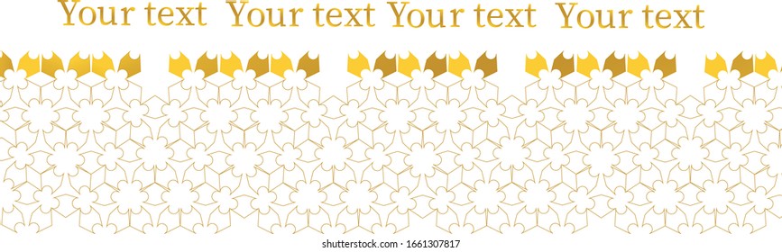 Arabic ornaments pattern on white background with space for your text. Geometric Arabesque ornament pattern with golden flowers and stars vector illustration