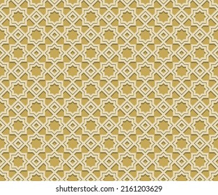 Arabic ornate geometric seamless pattern gold and white background. design for your textile ornament. Vector.