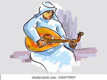 Arabic Oud Musician Illustrated Art