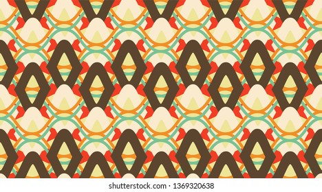 Arabic pattern background.  Geometric fashion fabric print.  Color mosaic shapes background.  Seamless vector pattern. 