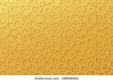 Arabic pattern background. Islamic gold ornament vector. Geometric 3d shape. Texture arabian traditional motif