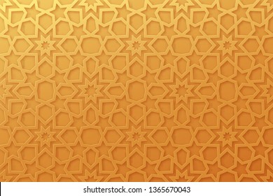 Arabic pattern background. Islamic gold ornament vector. Geometric 3d shape. Texture arabian traditional motif