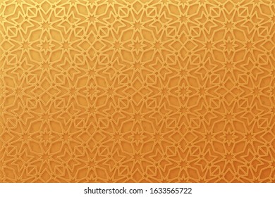 Arabic pattern background. Islamic gold ornament vector. Geometric 3d shape. Texture arabian traditional motif