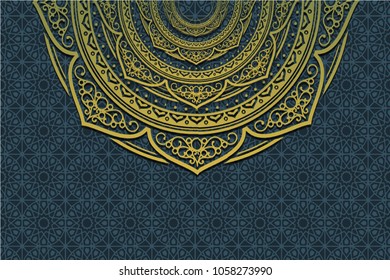 arabic pattern blue paper cutting style for greeting card banner background