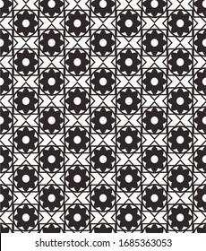 Patrón árabe de flores y formas geométricas.Fondo oscuro, elemento claro. Impresión en tejidos y textiles.