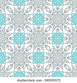 Arabic pattern. Islamic, indian, japanese motifs. Mandala seamless pattern. Ethnic bohemian background. Wrapping and scrapbook paper. Abstract flower. Print for fabric. Vector illustration