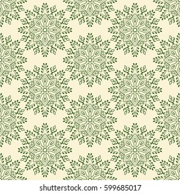 Arabic pattern. Islamic, indian, japanese motifs. Mandala seamless pattern. Ethnic bohemian background. Wrapping and scrapbook paper. Abstract flower. Print for fabric. Vector illustration
