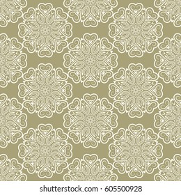 Arabic pattern. Islamic, indian, japanese motifs. Mandala seamless pattern. Ethnic bohemian background. Wrapping and scrapbook paper. Abstract flower. Print for fabric. Vector illustration