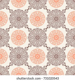 Arabic pattern. Islamic, indian, japanese motifs. Mandala seamless pattern. Ethnic bohemian background. Wrapping and scrapbook paper. Abstract flower. Print for fabric. Vector illustration.