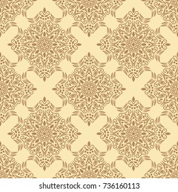 Arabic pattern. Islamic, indian, japanese motifs. Mandala seamless pattern. Ethnic bohemian background. Wrapping and scrapbook paper. Abstract flower. Print for fabric. Vector illustration