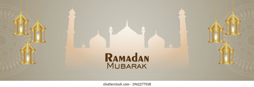 Arabic pattern moon and lantern of islamic festival ramadan kareem banner