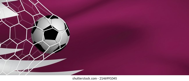 Arabic patterns and the flag of Qatar. Football competition symbol. Burgundy color.