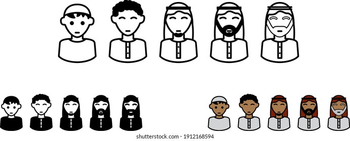 Icono de la edad de personas árabes, ilustración vectorial