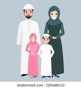 Arabic people icon, Muslim family illustration