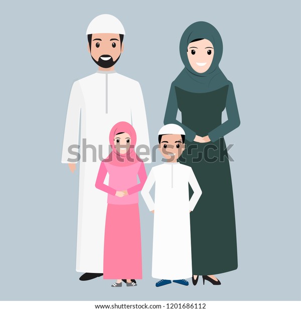 アラビア人の人々のアイコン イスラム教徒の家族イラスト のベクター画像素材 ロイヤリティフリー