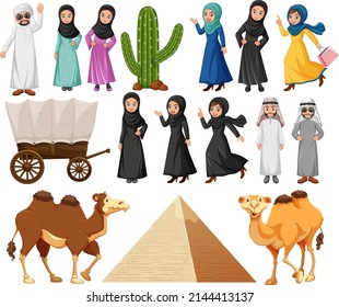 Arabic people with pyramid and camel illustration