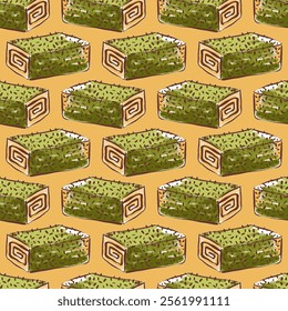 Arabic Pistachio Sweet Vector Seamless Pattern