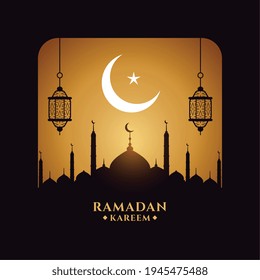 arabic ramadan kareem background with mosque and moon