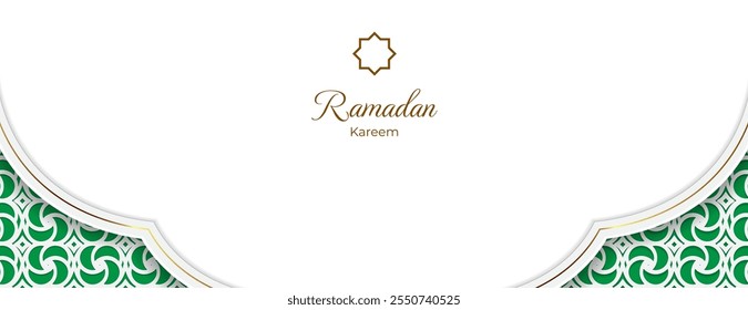 arabic ramadan kareem banner design with green, white and gold. islamic background