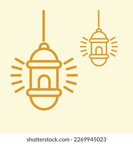 Arabic ramadan lantern, simple ramadan Kareem arabic caligraphy vector , Eid Mubarak Greeting Line icon minimal vector design with mosque Glowing Lantern and hanging crescent moon star