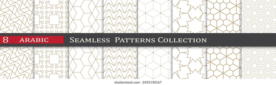 Arabic ramadan patterns. Ornament decoration swatches. Geometric art design.