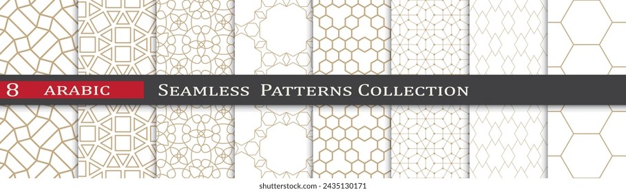 Arabic ramadan patterns. Ornament decoration swatches. Geometric art design.