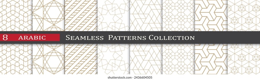 Arabic ramadan patterns. Ornament decoration swatches. Geometric art design.