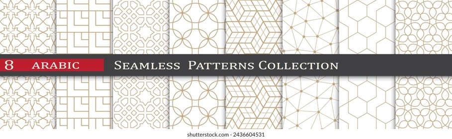 Arabic ramadan patterns. Ornament decoration swatches. Geometric art design.