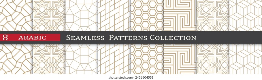 Arabic ramadan patterns. Ornament decoration swatches. Geometric art design.