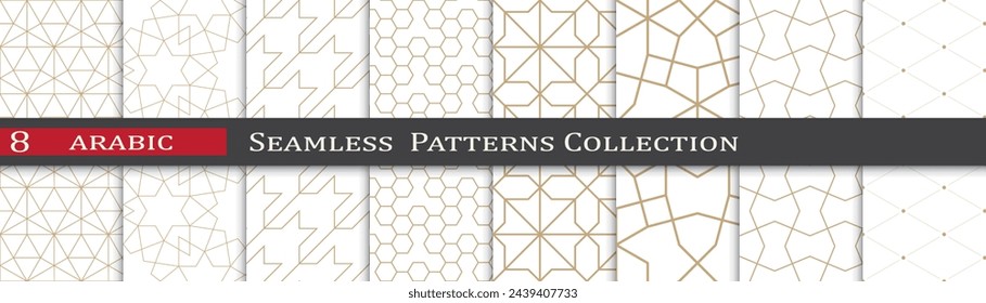 Arabic ramadan patterns. Ornament decoration swatches. Geometric art design.