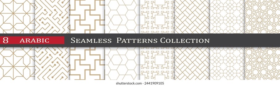 Arabic ramadan patterns. Ornament decoration swatches. Geometric art design.