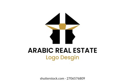Diseño de Logo de Bienes Raíces en Árabe. Plantilla de Logo de Arquitectura Islámica Moderna. Colorido diseño de marca inmobiliaria