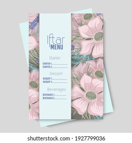 Arabische Speisekarte. Ramadan Grußkarte. Vektorgrafik von Iftar-Parteien