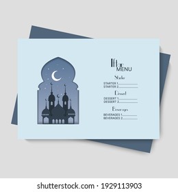 Arabic restaurant menu. Ramadan greeting card. Iftar Party Vector