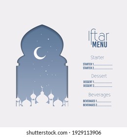 Arabic Restaurant Menu. Ramadan Greeting Card. Iftar Party Vector