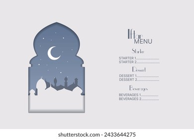 Arabic restaurant menu. Ramadan greeting card. Iftar Party Vector