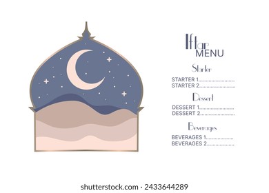 Arabic restaurant menu. Ramadan greeting card. Iftar Party Vector