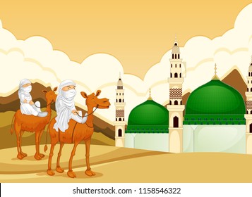 Arabisches Reitkamel zur Moschee