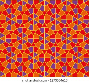 Arabic round colorful ornament seamless pattern. Mosaic circle vintage background. Vector and illustration