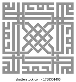 Arabic sacred calligraphy geometric Kufi . Vector square lettering, translated as: Praise be to Allah.