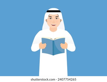 Arabic school boy reading a book