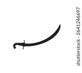 Arabic scimitar sword silhouette vector flat illustration on white background.