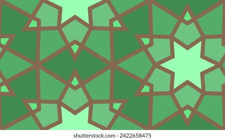 Arabic seamless girih pattern with classic islamic culture ornament. Colorful tiled background with shadow.