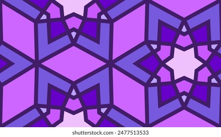 Arabic seamless girih pattern with classic islamic culture ornament. Colorful tiled background with shadow.