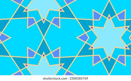 Arabic seamless girih pattern with classic islamic culture ornament. Colorful tiled background with shadow.