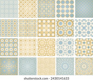 Arabic seamless mosaic pattern. Moroccan tile. Arabian ornament bundle. Oriental pattern set