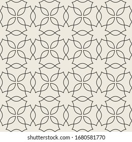La decoración árabe es perfecta.Antecedentes abstractos. Líneas curvadas y elegantes y rollos formando un adorno floral abstracto. Patrón transparente para fondo, papel pintado, impresión textil, embalaje, envoltura, etc.