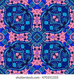 Arabic seamless ornamental pattern. Vector illustration. Lovely tablecloth. Bandana print. Pillowcase. 