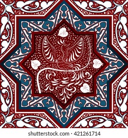 Arabic Seamless Pattern with bird Phoenix